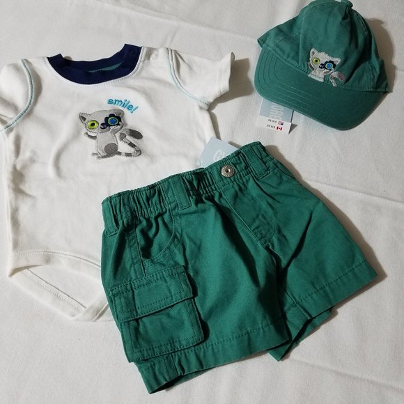 Gymboree Lemur Lagoon 0-3 Month Bodysuit Shorts Hat Outfit NWT - Picture 2 of 3
